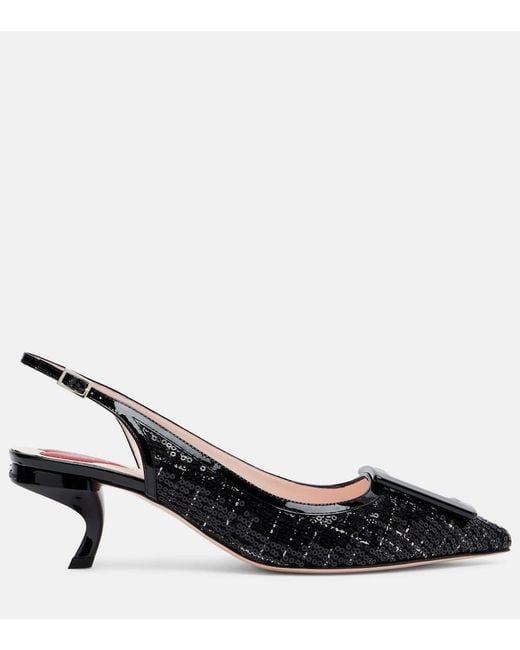 Roger Vivier Black Virgule 55 Sequined Slingback Pumps