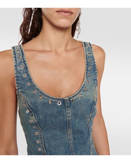 Blumarine Blue Embellished Denim Midi Dress
