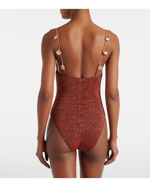 Oseree Red Lumiere Shells Embellished Swimsuit