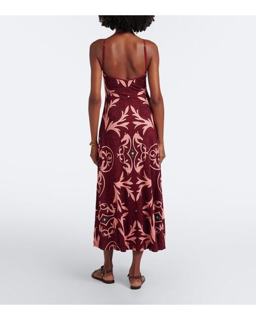 Johanna Ortiz Red Nuestra Tierra Printed Jersey Maxi Dress