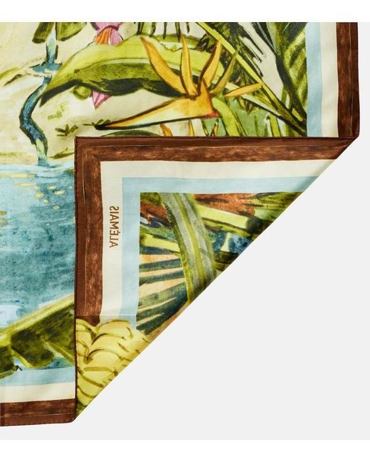ALÉMAIS Green Printed Silk Satin Scarf