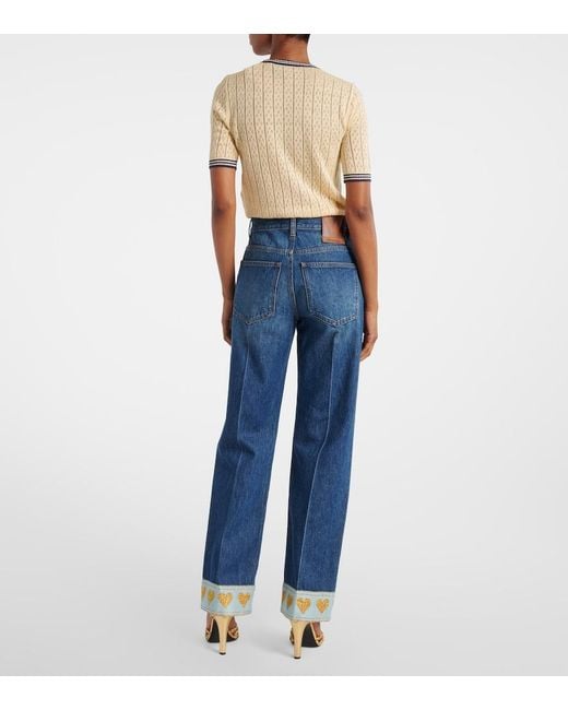 Valentino Blue Embellished Mid-Rise Straight Jeans