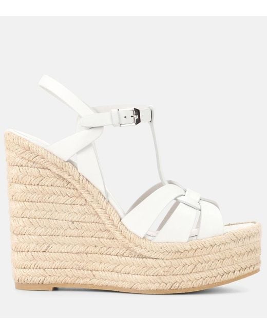 Saint Laurent White Tribute 130 Leather Espadrilles