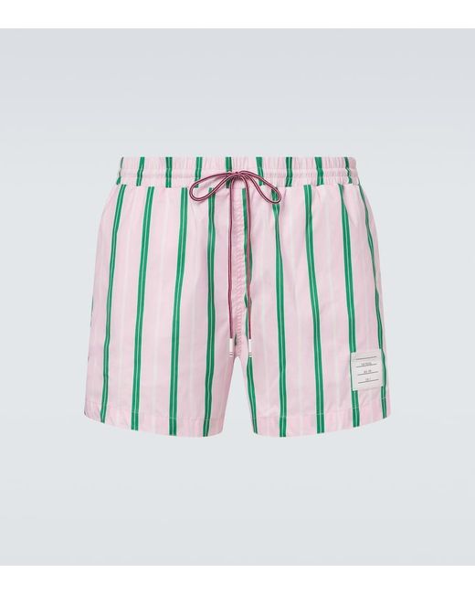 Thom Browne White Striped Swim Trunks for men