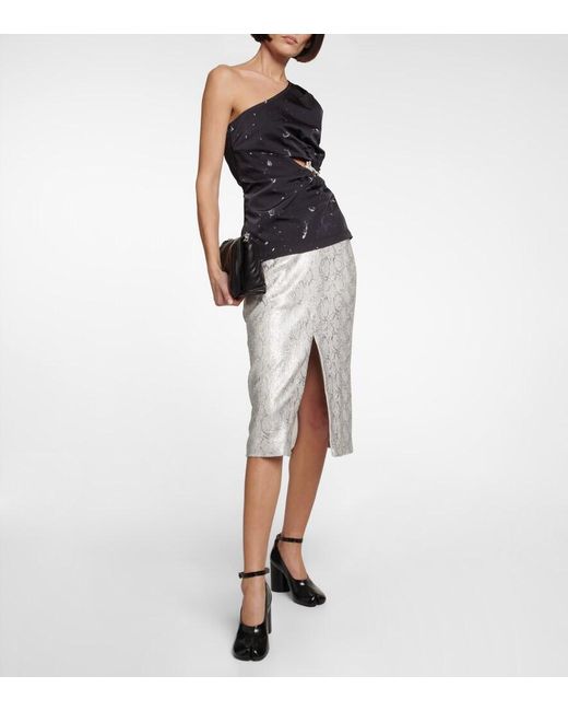 JACQUES WEI Black Printed Cutout One-Shoulder Top