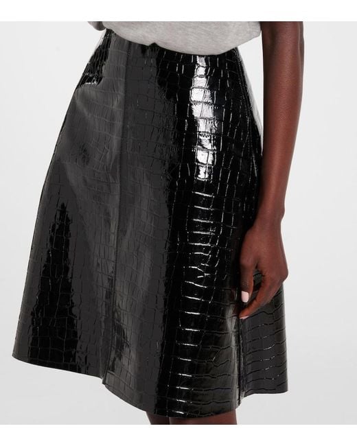 Totême Black Croc-Effect Leather Miniskirt