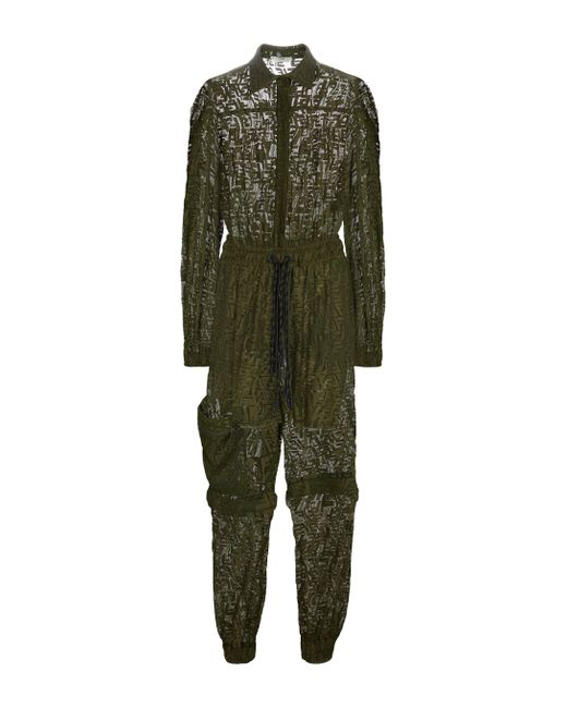 Fendi Logo Lace And Mesh Cargo Jumpsuit in Green | Lyst