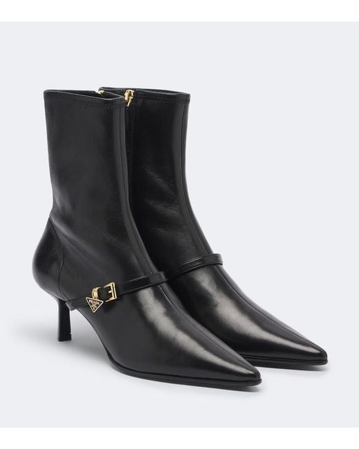 Prada Black Leather Ankle Boots