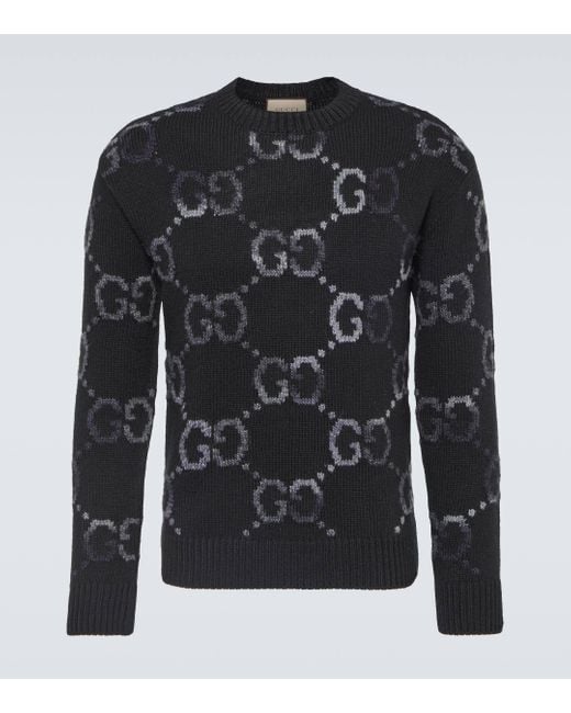 Pull GG intarsia en laine melangee Gucci pour homme en coloris Black