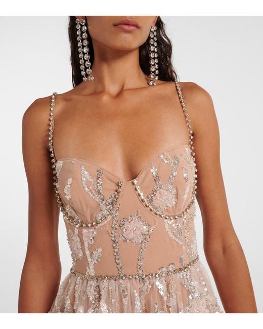 Self-Portrait Natural Embellished Tiered Corset Gown