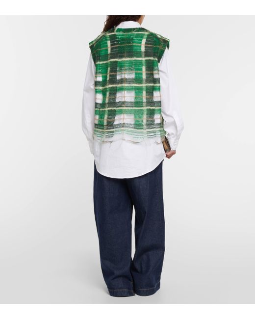 Maison Margiela Green Distressed Checked Mohair-blend Sweater Vest