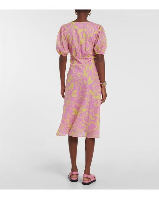 Velvet Pink Charlotte Floral Cotton Midi Dress