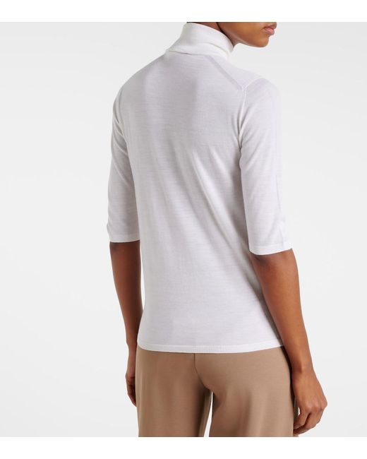 Max Mara White Boa Virgin Wool Turtleneck Top