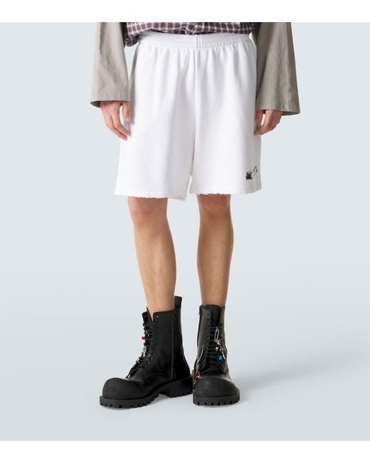 Balenciaga White Logo Cotton Fleece Shorts for men