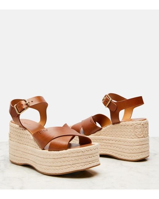 Chloé Brown Isla Leather Espadrille Wedges