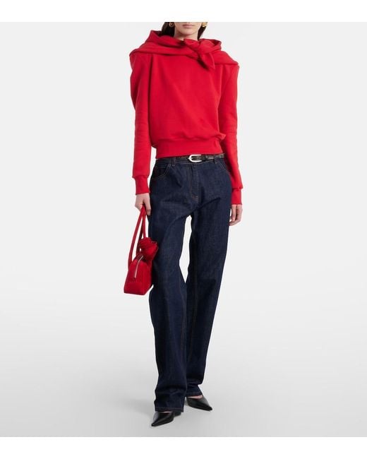 Magda Butrym Red Scarf-Detail Cotton-Blend Hoodie