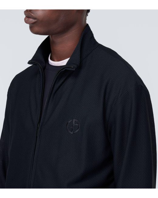 Giorgio Armani Blue Logo Embroidered Blouson Jacket for men