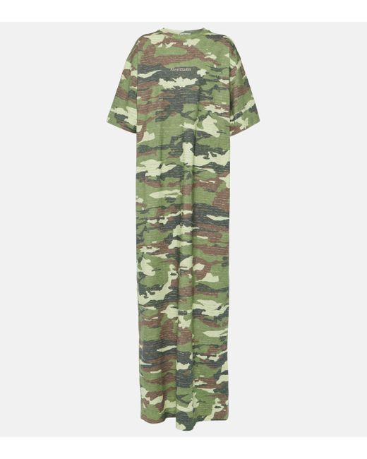 Acne Green Edrass Camouflage Cotton Maxi Dress