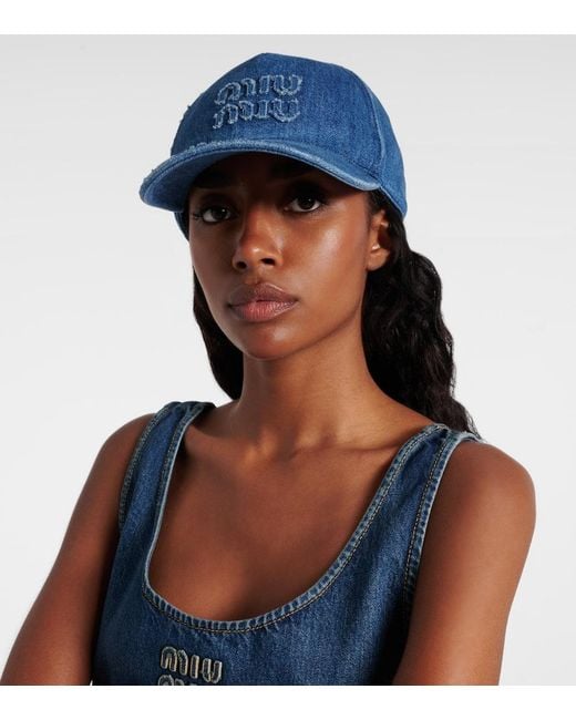 Miu Miu Blue Logo Denim Baseball Cap