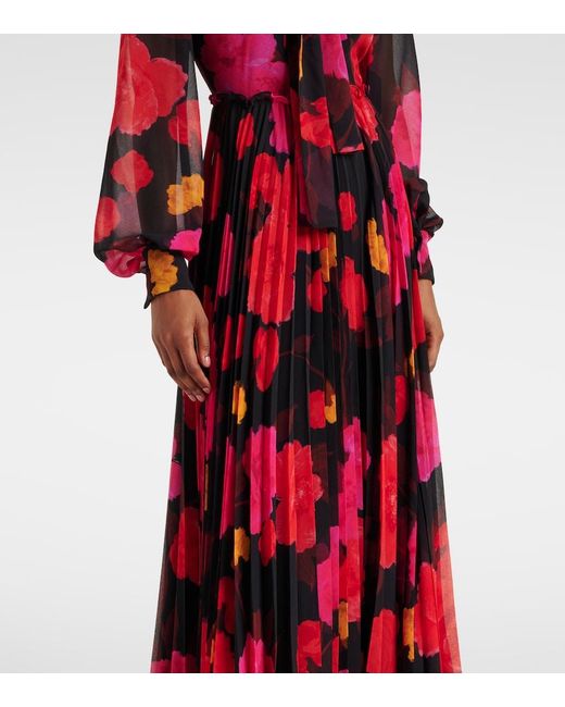 Erdem Red Floral Pleated Voile Gown