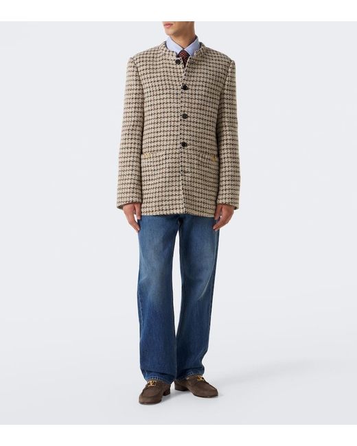 Valentino Brown Houndstooth Wool And Silk-Blend Boucle Blazer for men