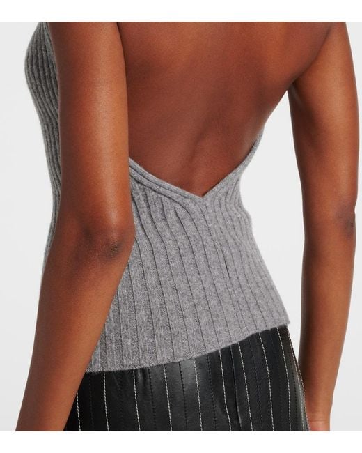 Victoria Beckham Gray Top Aus Rippstrick