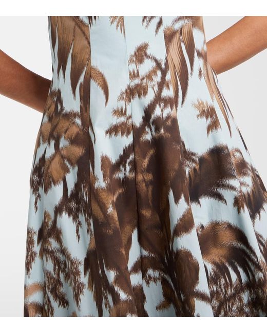 Oscar de la Renta White Printed Cotton-Blend Poplin Midi Dress