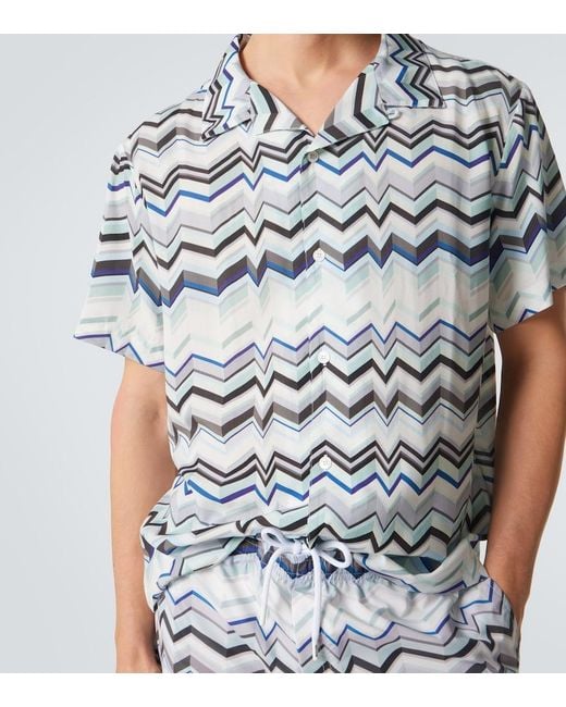 Missoni Blue Zigzag Bowling Shirt for men