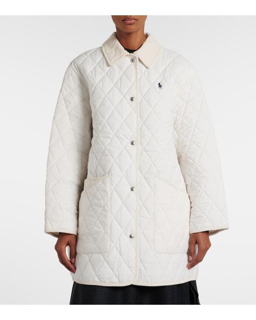 Polo Ralph Lauren White Logo Quilted Corduroy-Trimmed Coat