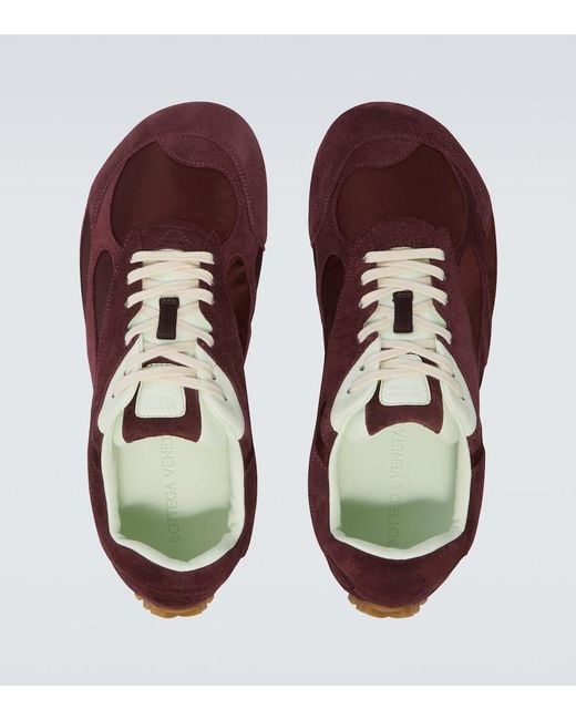 Bottega Veneta Red Orbit Flash Suede-Trimmed Sneakers for men