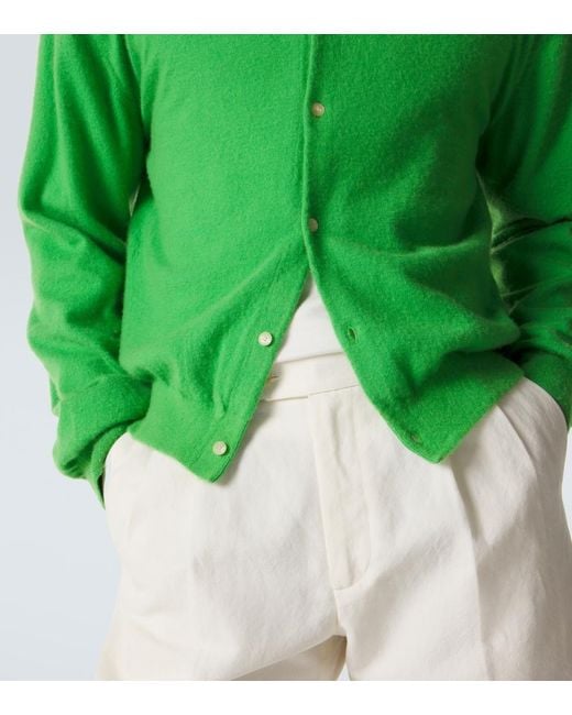 Auralee Green Cashmere And Cotton Cardigan for men