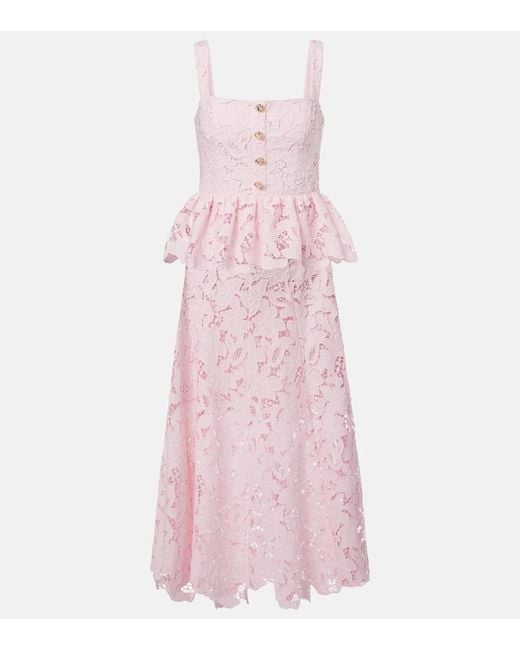 Self-Portrait Pink Peplum Lace Midi Dress