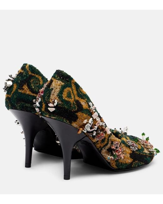 Dries Van Noten Black Embellished Jacquard Pumps