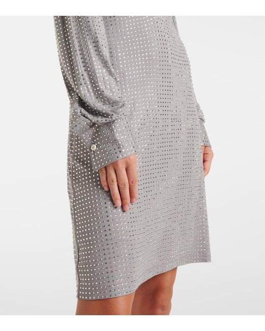 The Attico Gray Crystal-Embellished Jersey Shirt Dress