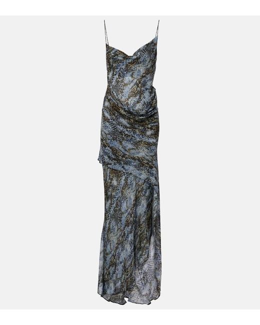 Christopher Esber Multicolor Snake-Print Draped Silk Maxi Dress