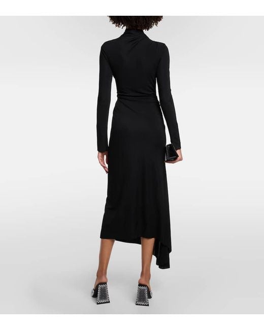 Victoria Beckham Black Gathered Draped Midi Dress