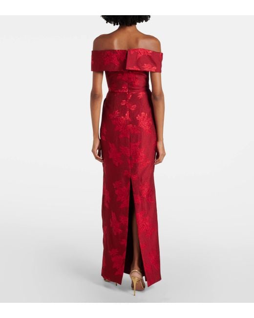 Rebecca Vallance Red Henrietta Brocade Bustier Gown