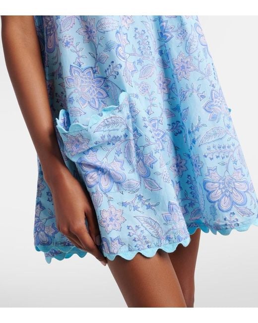 Juliet Dunn Blue Floral Scalloped Cotton Minidress