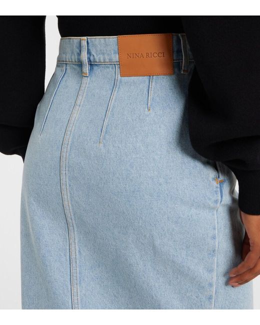 Nina Ricci Blue Draped Denim Midi Skirt