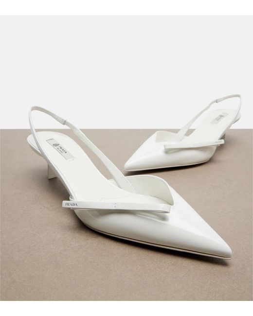 Prada White Patent Leather Slingback Pumps