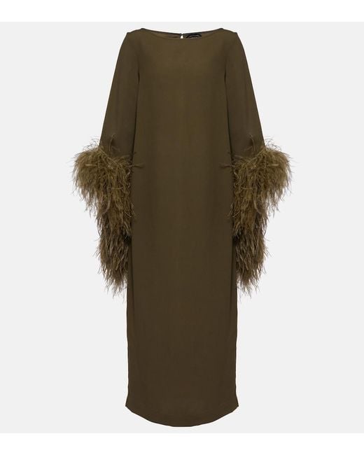 Taller Marmo Green Del Lago Feather-Trimmed Midi Dress