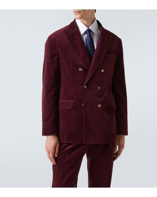 Brunello Cucinelli Red Cotton And Cashmere Corduroy Suit for men
