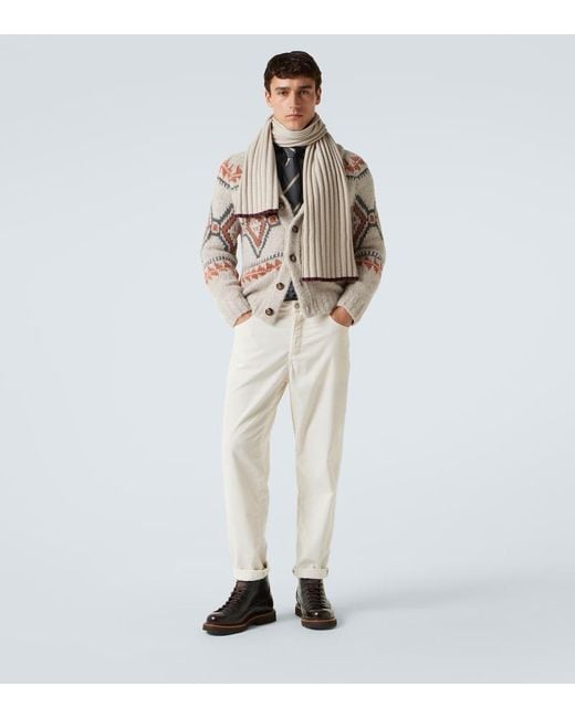 Brunello Cucinelli Natural Ribbed-Knit Cashmere Scarf for men