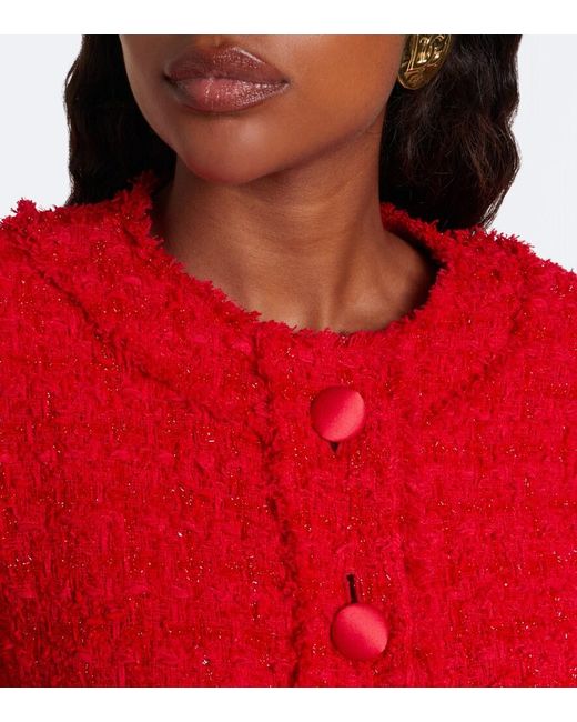 Dolce & Gabbana Red Cropped Cotton-Blend Tweed Jacket