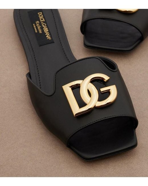 Dolce & Gabbana Black Abaya Dg Leather Mules