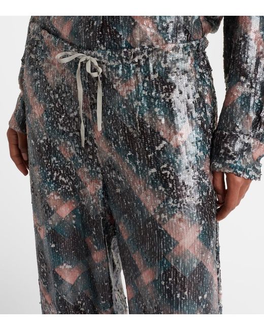 Dries Van Noten Gray Checked Sequined Palazzo Pants