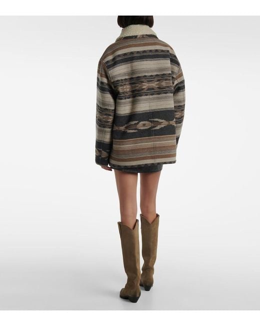 Isabel Marant Gray Dorcas Faux Shearling-Trimmed Peacoat