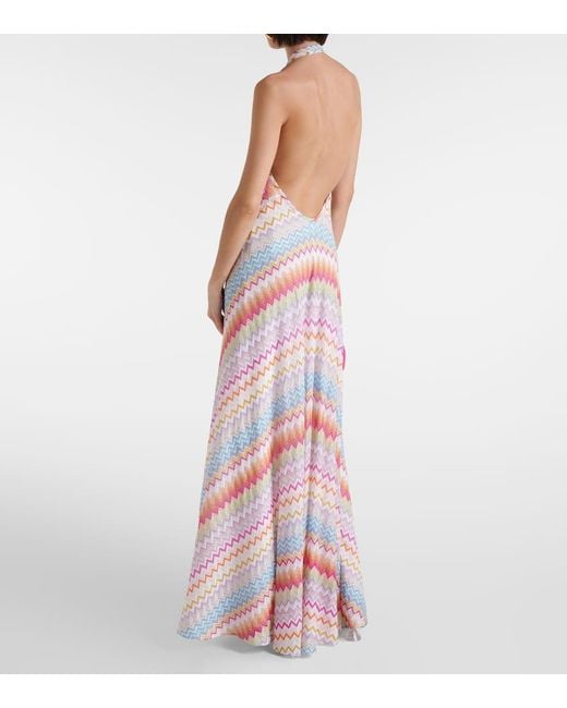 Missoni White Zig Zag Halterneck Lame Maxi Dress