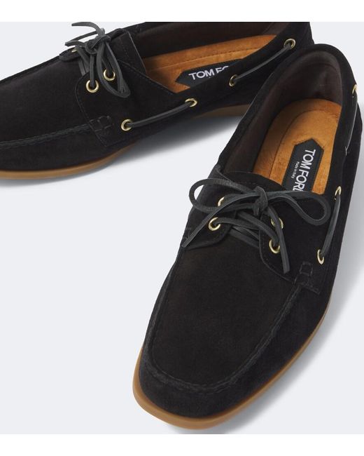 Tom Ford Black Robin Suede Boat Shoes for men