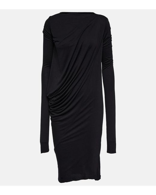 Rick Owens Black Lilies Draped Jersey Midi Dress